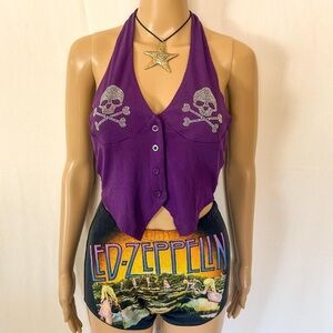 Purple skull diamanté halter top